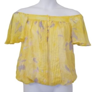Ya Da Yada Top Blouse Size M Yellow Floral 100% Silk